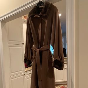 Full length ladies cashmere and fur coat